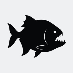 Silhouette piranha fish showing sharp teeth vector illustration