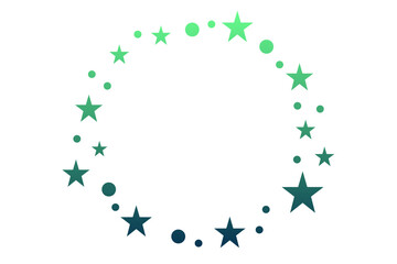 Gradient Round Green Frame Made of Stars on Transparent Background
