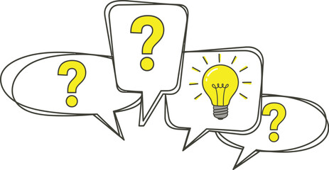 Questions and answers concept with light bulb and question marks