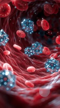 Microscopic view of glucose and insulin molecules in blood vessel, 3D render.  When the body can&rsquo;t properly regulate blood sugar, it leads to a metabolic disease known as diabetes.

