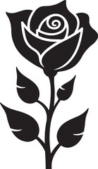Silhouette of a Blooming Rose with Leaves vector bundle