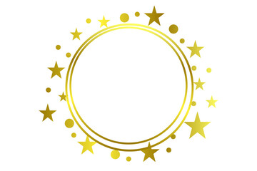 Abstract Golden Thin Circle Frame with Gold Stars on Transparent Background