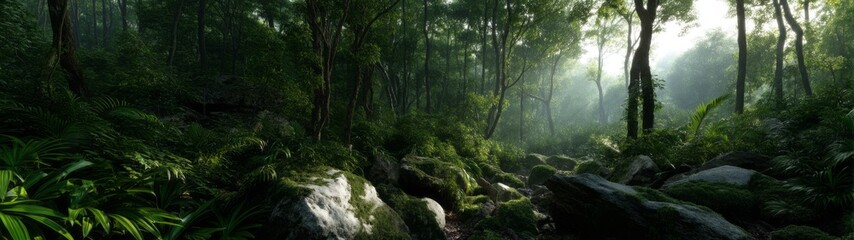 Obraz premium Lush green jungle hdr panoramic viewpoint