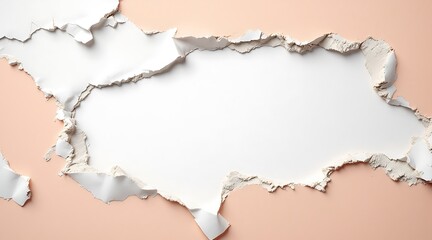 Fototapeta premium Image of torn paper with rough edges revealing a white space, abstract background with copy space