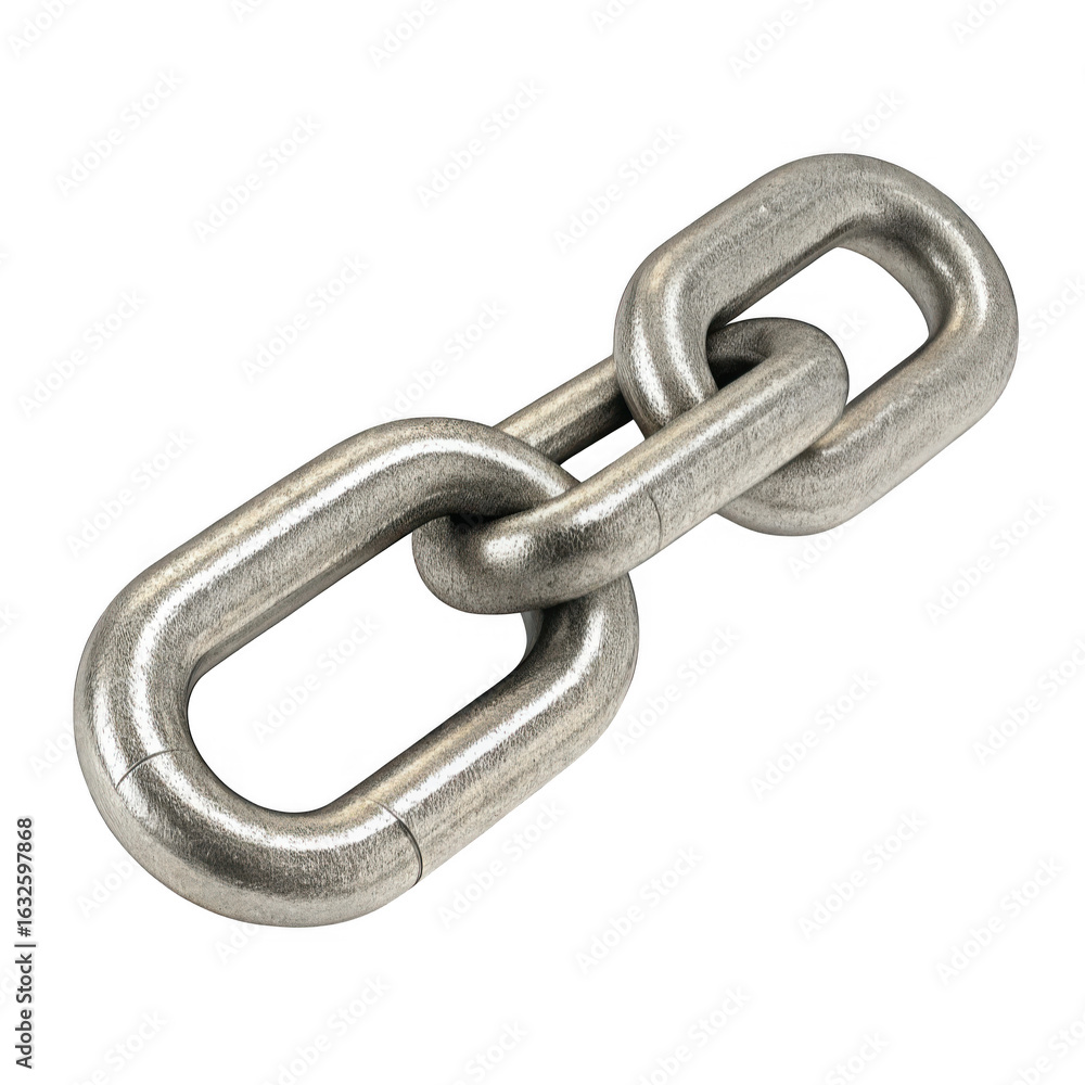 Poster close up of two metal chain links connected together isolated on transparent background