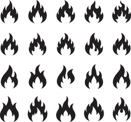 
Set of Different Fire and Flame Silhouettes Vector Icons ,Collection of Black Fire Shapes for Danger and Hot Concepts .Vector Icons of Burning Flames for Power and Energy.