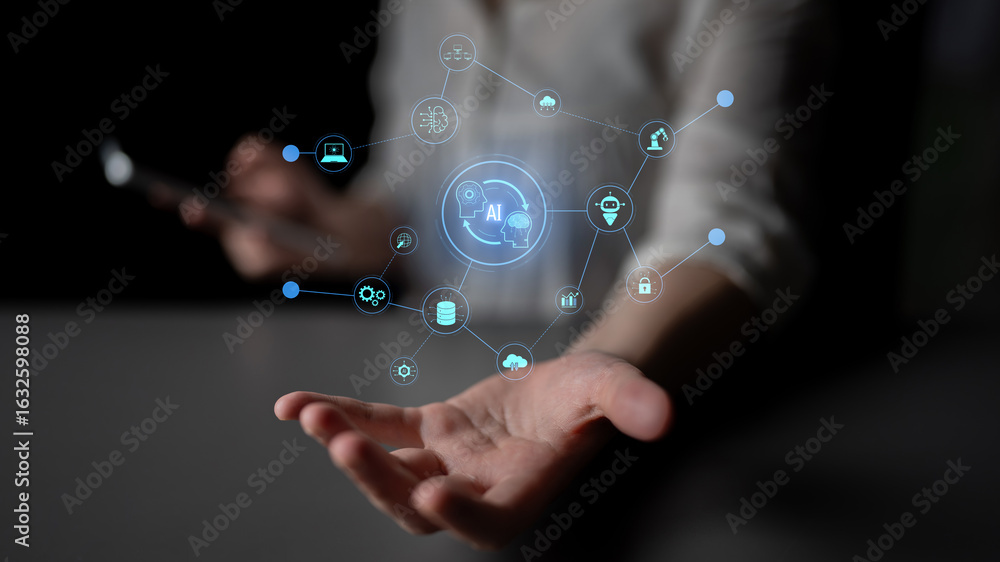 Poster ai collaboration enhances connected intelligence through robotics, data, and cloud. ai collaboration