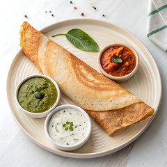 Crispy Masala Dosa Recipe South Indian Cuisine Dish with Chutneys