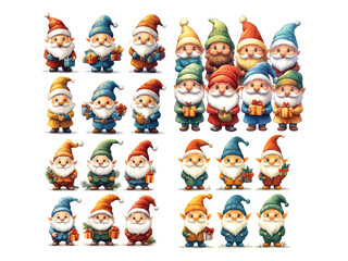A fun set of cute cartoon Santa Claus characters, a holiday vector illustration
