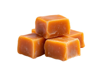 Caramel fudge cubes for the elderly, isolated on a transparent background in PNG format.