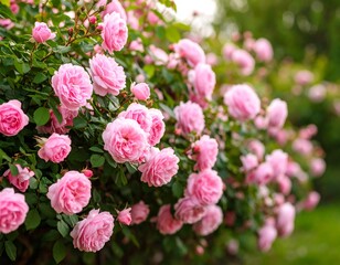 Lush pink roses in a garden (1)