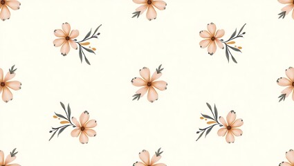 Elegant seamless floral pattern with hand-drawn leaves and blooming pastel flowers on a light background, vector style, ideal for fabric, wallpaper, and wrapping paper. Generative Ai.