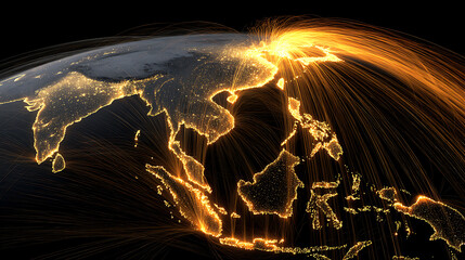 Glowing global connections across continents and oceans earth globe