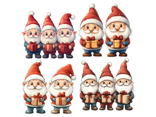 Fototapeta premium A cartoon Santa Claus set with gifts and a Christmas tree celebrating the holiday season