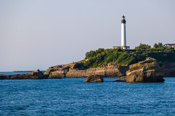 Lighthouse at Pointe Saint-Martin Seen from the Rocher du Basta in Biarritz