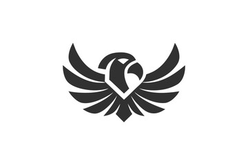 Stylized falcon spreads its wings and shows shield detail in solid gray vector