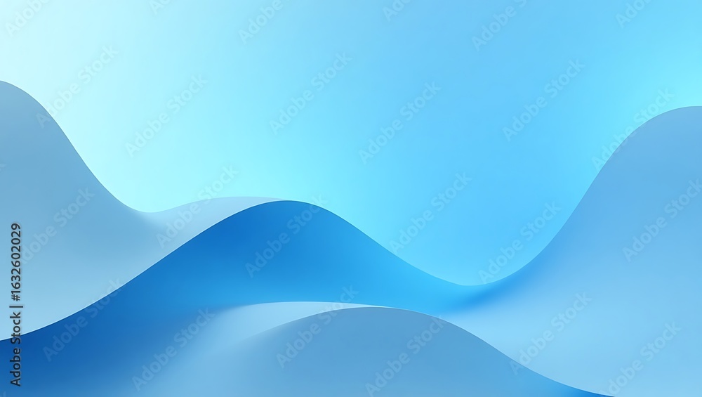 Poster minimal abstract background with smooth blue and white gradient, soft geometric curves, and subtle l
