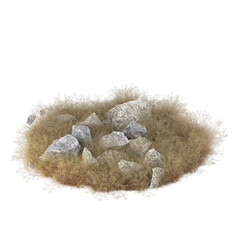 rocks stones and dry grass isolated