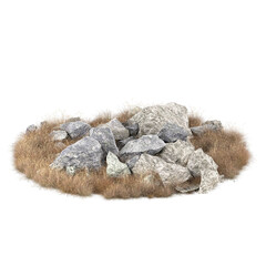 rocks stones and dry grass isolated