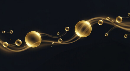 Obraz premium Illustration golden abstract waves with spheres create a dynamic design