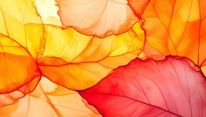 紅葉の葉っぱのようなアルコールインクアート、抽象画 autumn leaves background