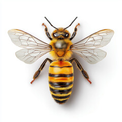 Realistic Overhead View of Honeybee with Clear Wings