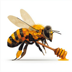 Cute Honeybee Holding Honey Dipper &ndash; Flat Icon on White