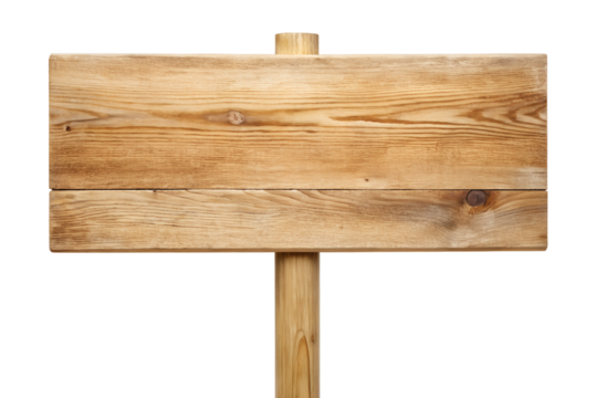 Empty wooden sign board isolated on transparent background with copy space for text