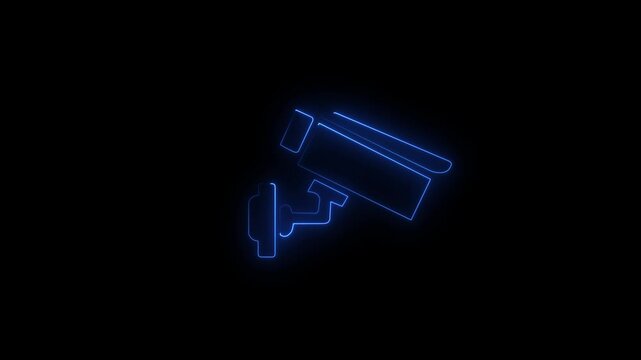 Animated neon cc camera icon. cc tv camera motion graphics. glowing Security camera icon on a black background and video animation .