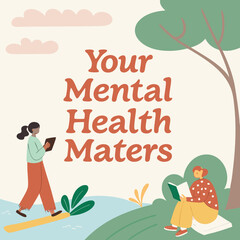 Fototapeta premium Mental Health Awareness: Thought-provoking artwork highlights the importance of mental well-being, featuring diverse individuals engaging in activities that nurture emotional health and resilience.