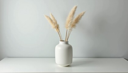 Naklejka premium White vase with dried pampas grass on minimalistic background 