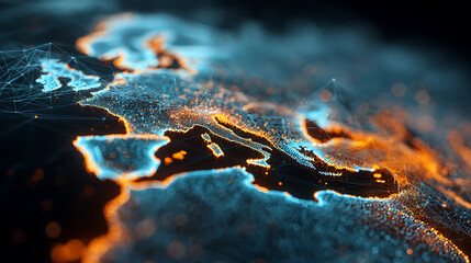 Glowing network map of continents with interconnected points abstract technology