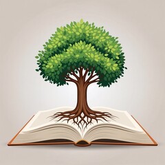 An open book with a tree growing out of its pages, symbolizing the growth of knowledge and education. Ideal for promoting learning.