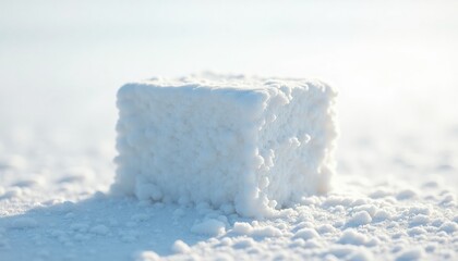 Sugar cube on white surface with soft lighting in bright setting  