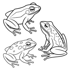Set of black and white contour frogs illustration of coloring page black and white