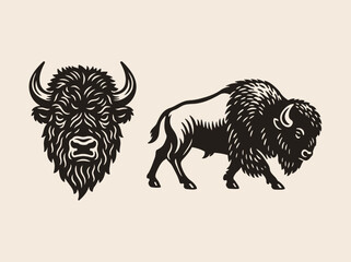 Bison Head and Side View Bold Engraving Style Vector Illustration   © Victoria