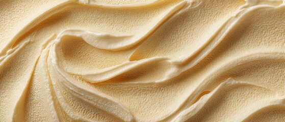 Vanilla flavor gelato - full frame background banner detail. Close up of a beige surface texture of vanilla Ice cream.	
