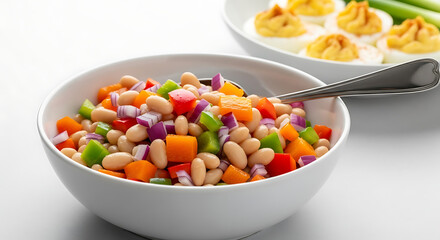 Healthy, Vibrant White Bowl Filled with Cooked Bean Salad