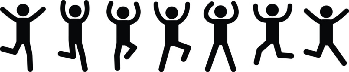 Minimalist stick figure people showing dynamic movement poses, simple cartoon style, isolated on white background © MdAbdur