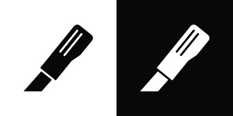 Utility knife icon in flat style, filled black symbol