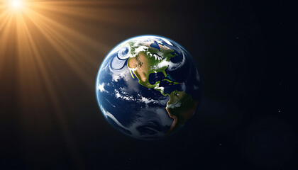 Fototapeta premium Earth illuminated by the sun in the vastness of space