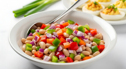 Protein-Packed Bean Salad Served in a Classic White Bowl – Ready to Eat