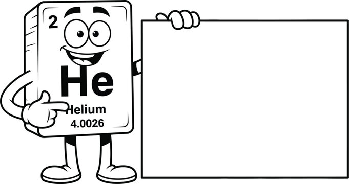 Helium element cartoon character holding blank sign vector