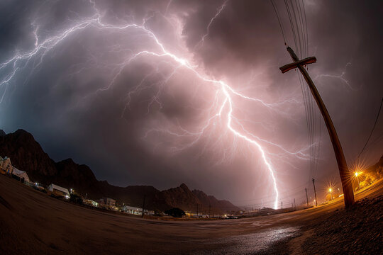 lightning in the city - Powered by Adobe