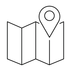 Map location icon vector illustration with simple folded paper navigation chart and pointer sign for travel route direction ui element design.