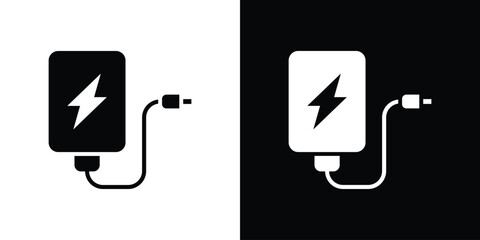Power bank icon in flat style, filled black symbol