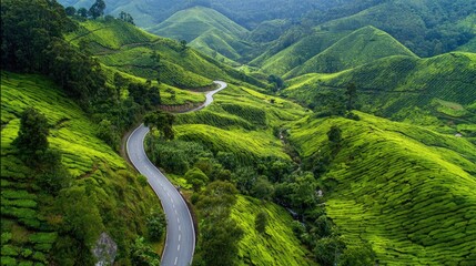 Winding road through lush green tea plantations (2)