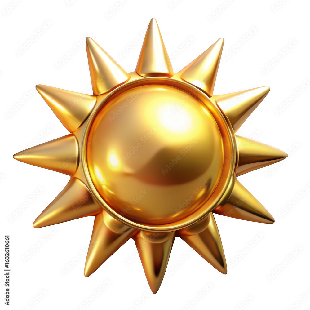 Poster shiny golden sun emblem with sharp rays isolated on transparent background
