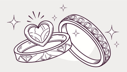 Wedding Rings with Heart and Sparkles Vector (2)