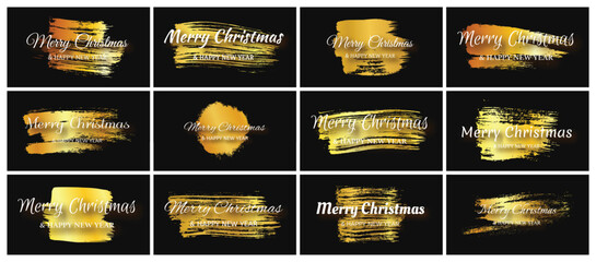Merry Christmas and Happy New Year incription on gold smear
